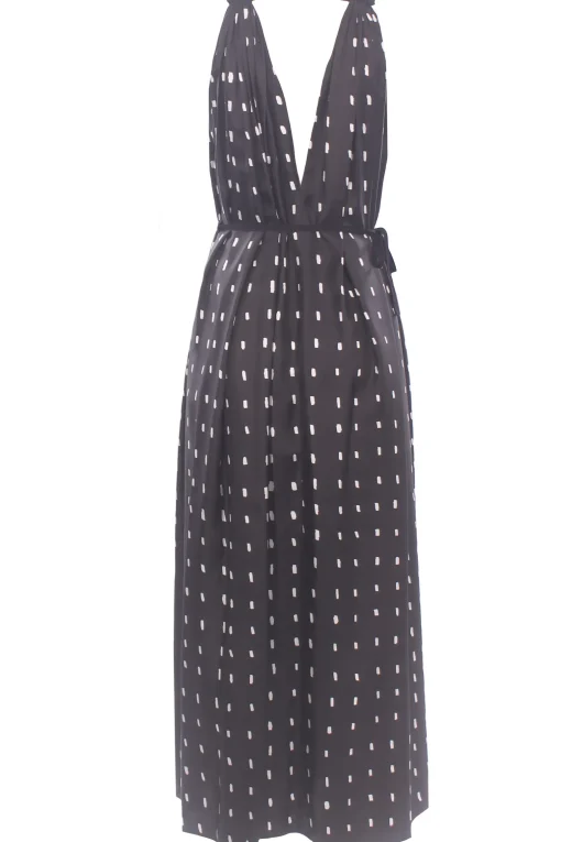 Abito lungo lines & dots con pieghe