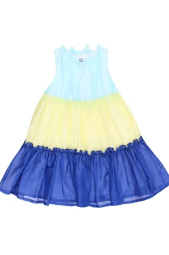 Abito smanicato in cotone con rouches