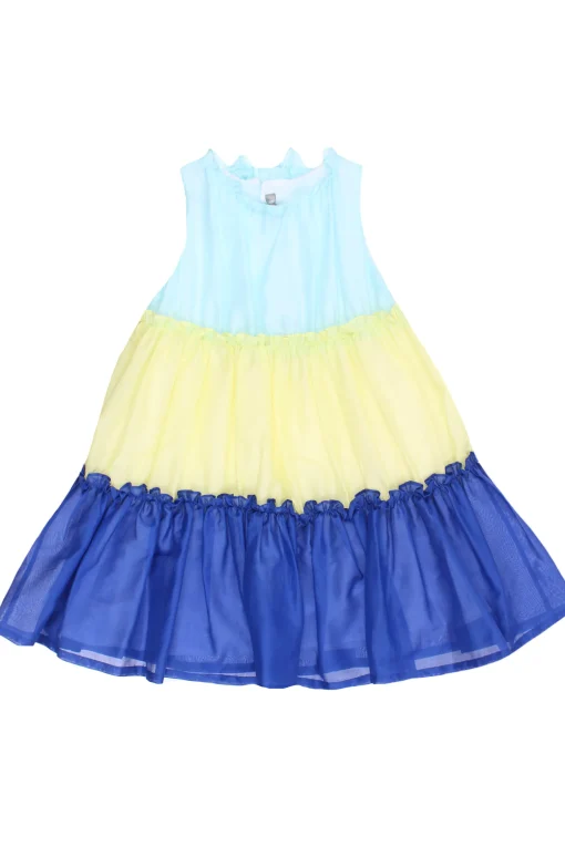 Abito smanicato in cotone con rouches