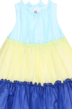 Abito smanicato in cotone con rouches