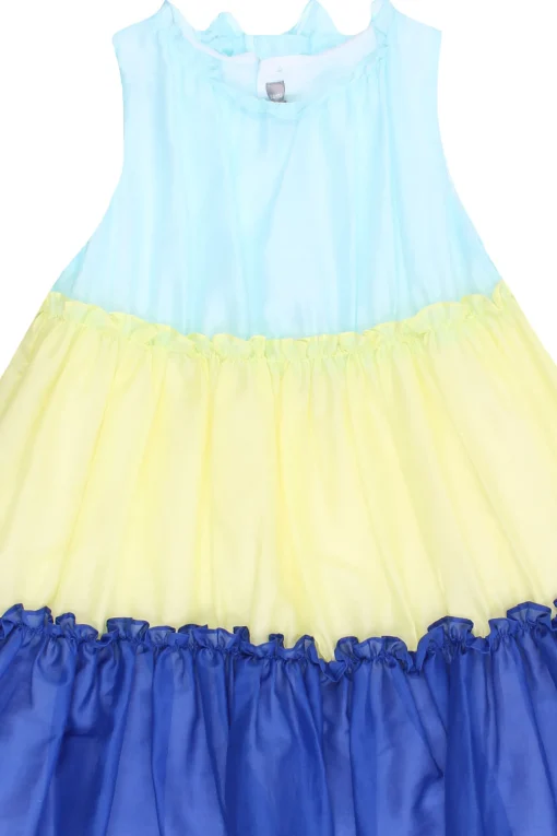 Abito smanicato in cotone con rouches