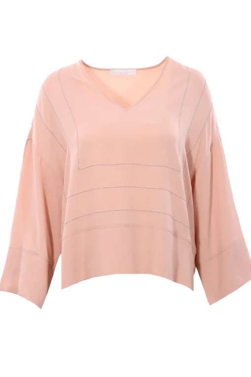 Blusa in seta con applicazione monile