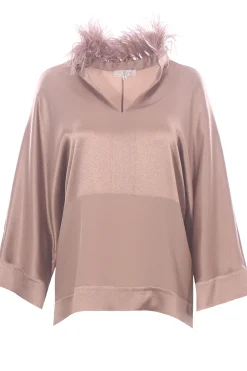 Blusa in seta con piume