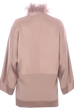 Blusa in seta con piume