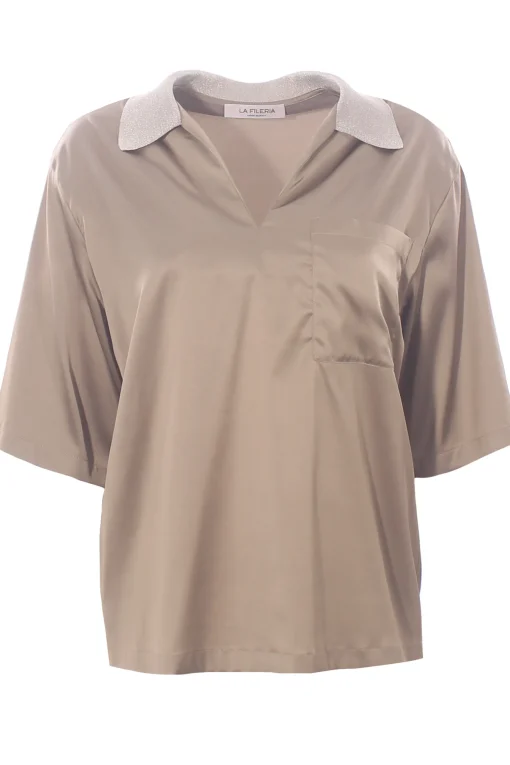 Blusa in viscosa di seta collo lurex