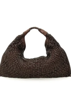 Borsa a spalla in pelle di vacchetta intrecciata