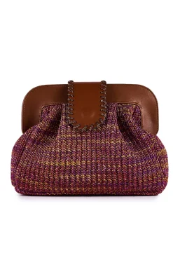 Borsa in rafia jacquard con pattina