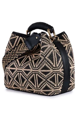 Borsa secchiello in rafia jacquard