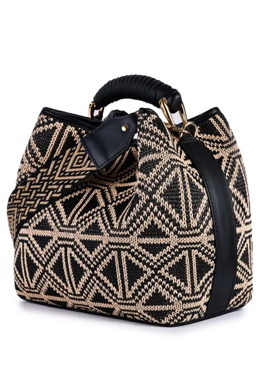 Borsa secchiello in rafia jacquard