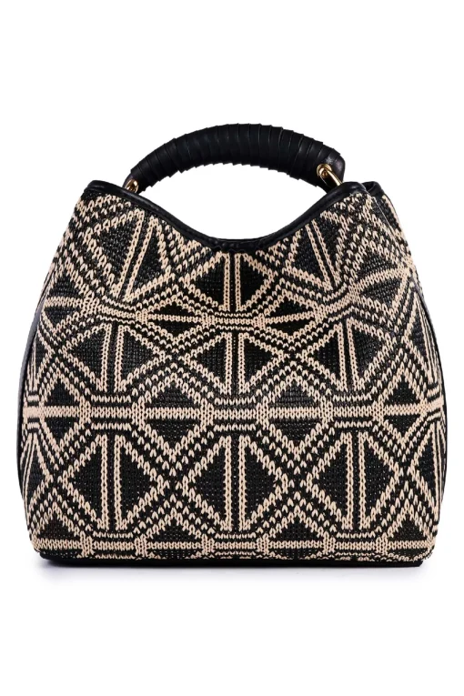 Borsa secchiello in rafia jacquard