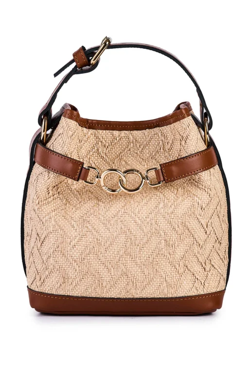 Borsa secchiello piccolo in rafia jacquard
