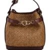 Borsa secchiello piccolo in rafia jacquard