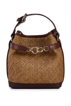 Borsa secchiello piccolo in rafia jacquard