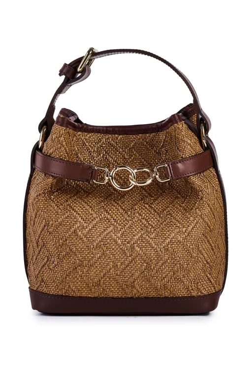 Borsa secchiello piccolo in rafia jacquard