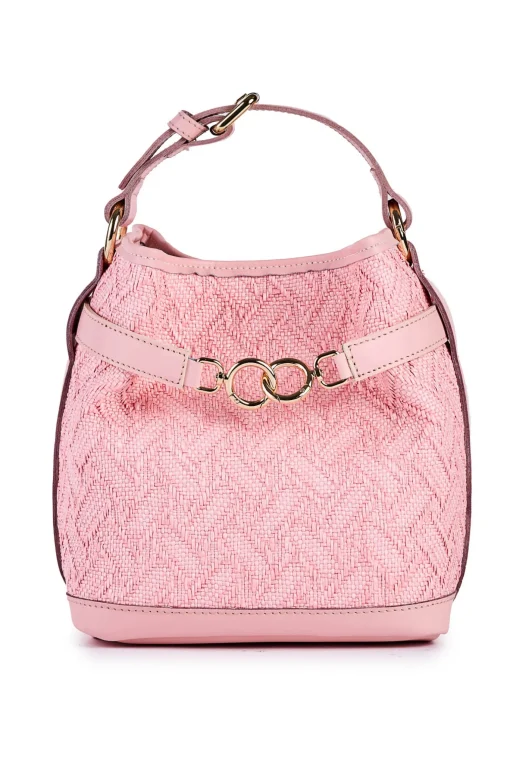 Borsa secchiello piccolo in rafia jacquard