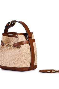 Borsa secchiello piccolo in rafia jacquard