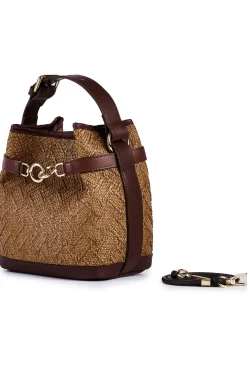 Borsa secchiello piccolo in rafia jacquard