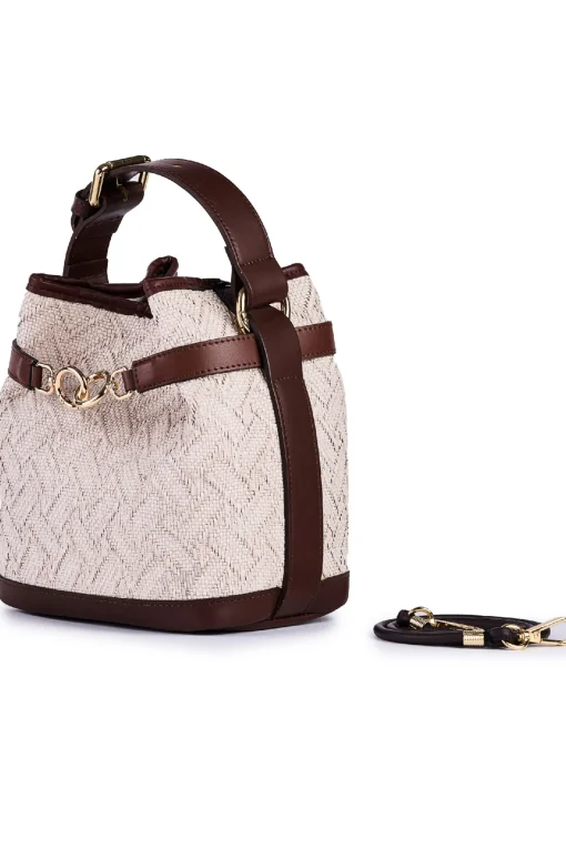 Borsa secchiello piccolo in rafia jacquard