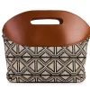Borsa shopping in rafia jacquard e pelle