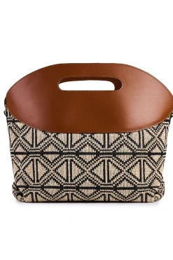 Borsa shopping in rafia jacquard e pelle