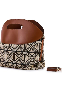 Borsa shopping in rafia jacquard e pelle