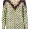 Camicia floreale con bordatura in crepe de chine di seta
