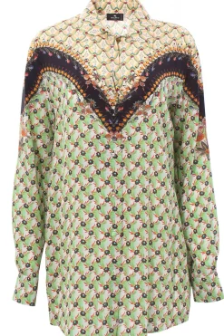 Camicia floreale con bordatura in crepe de chine di seta