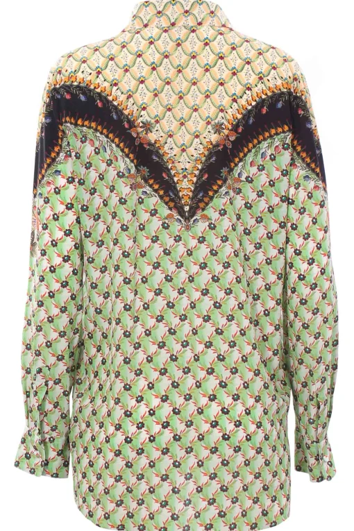 Camicia floreale con bordatura in crepe de chine di seta
