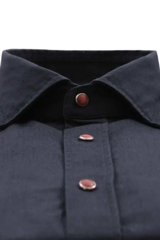 Camicia in gabardina di cotone con bottoni automatici