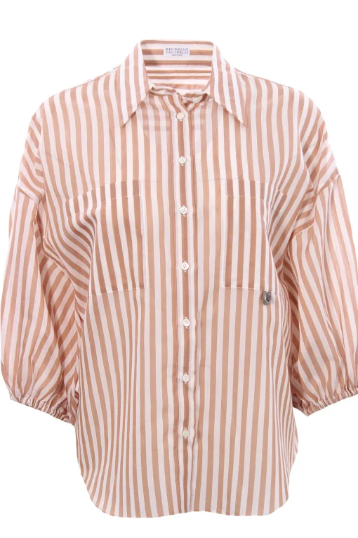 Camicia in seta e cotone disegno riga