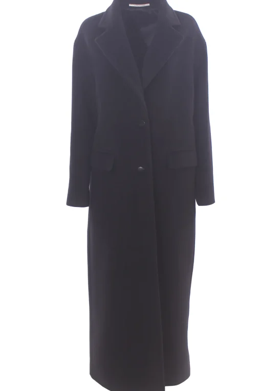 Cappotto lungo monopetto in lana e angora