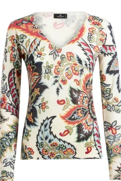 Collo a v in cashmere e seta stampa paisley