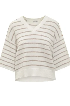 Collo a v in cotone con paillettes