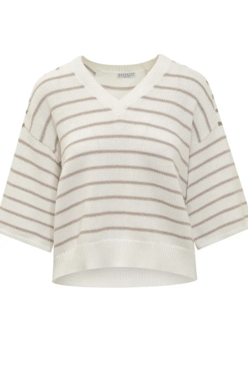 Collo a v in cotone con paillettes