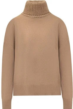 Collo alto in lana seta e cashmere con applicazioni