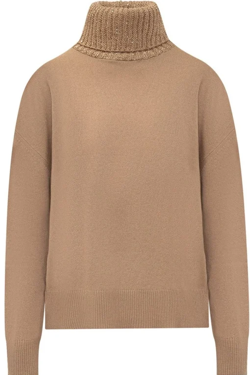 Collo alto in lana seta e cashmere con applicazioni