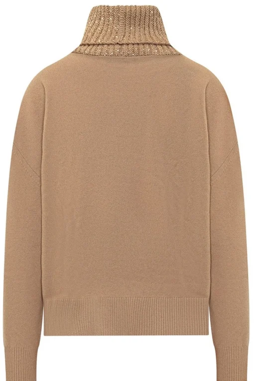 Collo alto in lana seta e cashmere con applicazioni