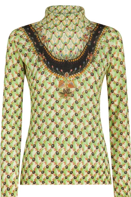 Collo alto in seta e cashmere stampa floreale