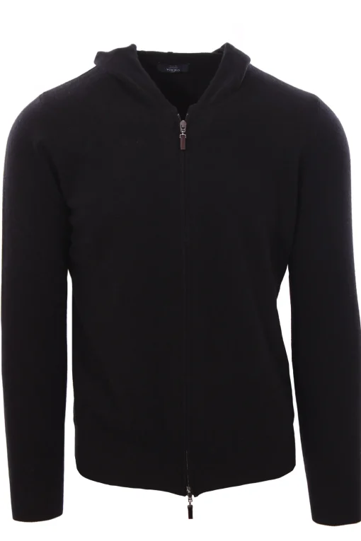 Full zip cappuccio in lana e cashmere
