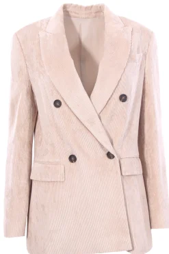 Giacca doppio petto in corduroy martellato con monile