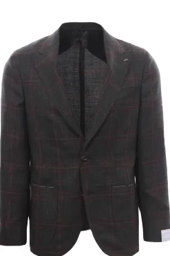 Giacca sartoriale in check di lana, seta e lino