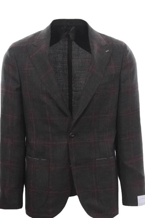 Giacca sartoriale in check di lana, seta e lino