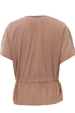 Giacca smanicata in suede con cintura