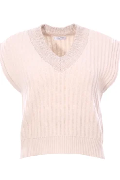 Gilet in cashmere a coste con dazzling neckline