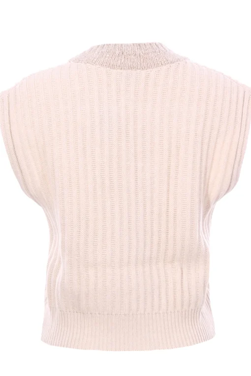 Gilet in cashmere a coste con dazzling neckline