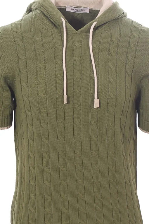 maglia cappuccio treccia di cotone