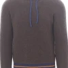 maglia in lana bouclé con contrasti