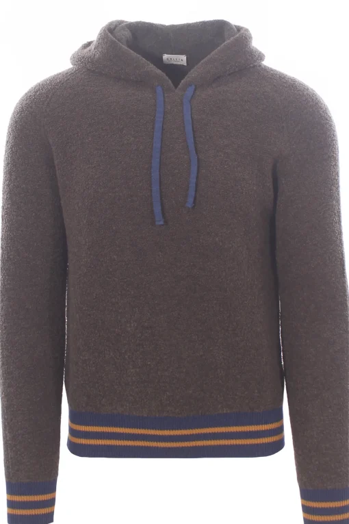 maglia in lana bouclé con contrasti