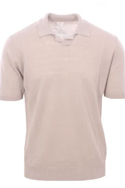 maglia polo collo bowling in lino