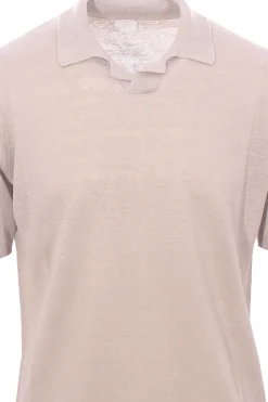 maglia polo collo bowling in lino